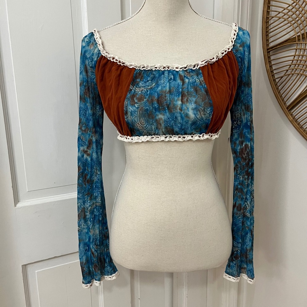 True Y2K Lucent Renaissance Crop Top M Patchwork Fairy Boho Sheer Festival